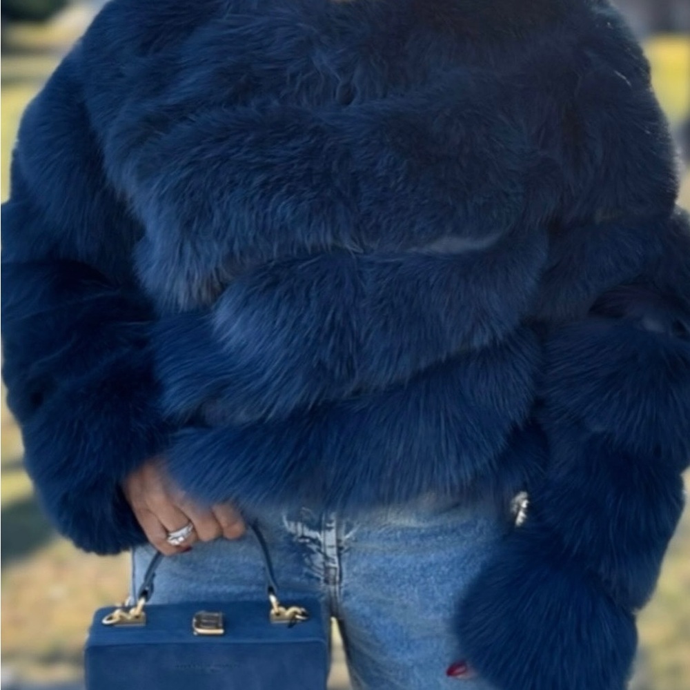 Luxurious Blue Faux Fur Jacket